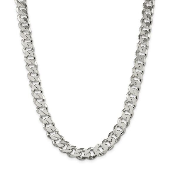 Men's 11mm, Sterling Silver Solid Flat Curb Chain Necklace, 20 Inch - Picture 3 of 8